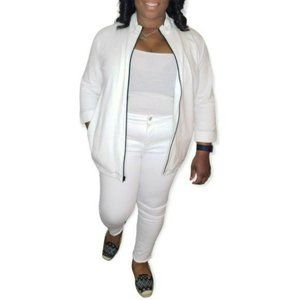 Additions By Chico's White Floral Abstract Long Sleeve Zip Lightweight Jacket 3